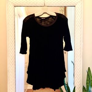 Free People Black 3/4 Sleeve Sheer Top Size Small